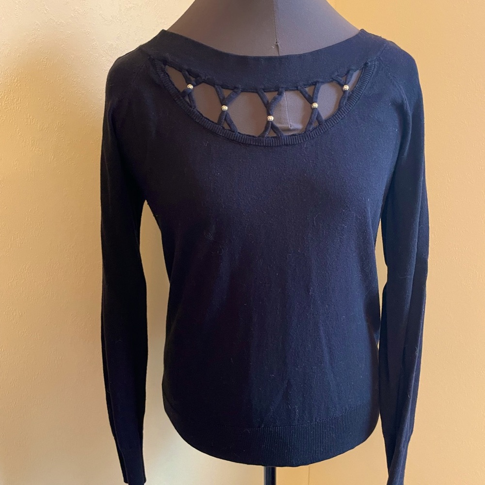 Black Jennifer Lopez sweater with beaded neckline
